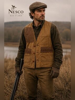 NESCO Vintage Hunting Vest Made in Japan Brown Canvas Utility Game Vest M